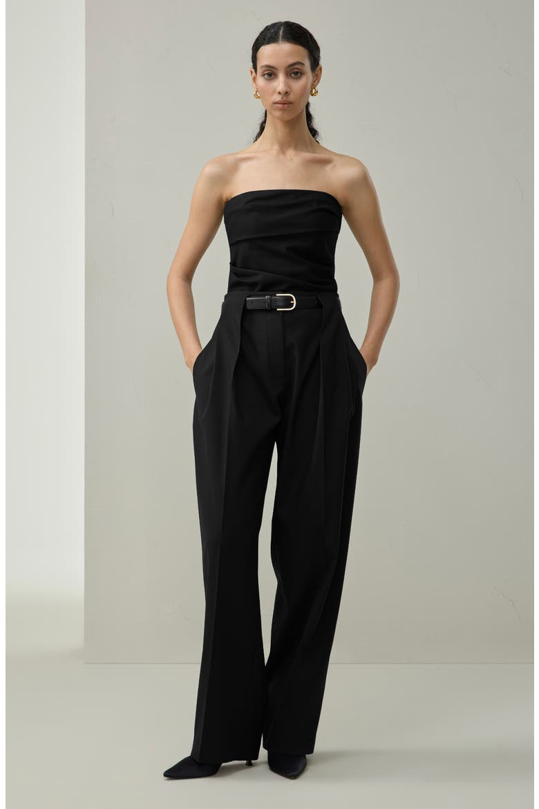 Box Pleated Silk-Wool Trouser, Alternate, color, Black