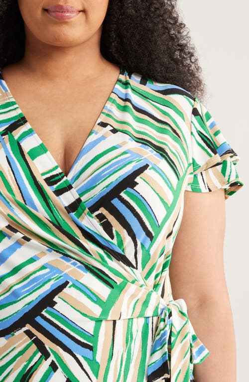 Anne Klein Plus Size Flutter-sleeve Classic Faux-wrap Dress In Green