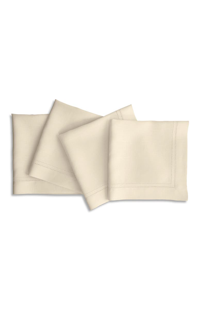 Solino Home Linen Dinner Napkins Set of 4, 20 x 20 Inch for Dining Table, Holiday and Everyday Table Decor - Linen Double Hemstitch, Main, color, Ivory