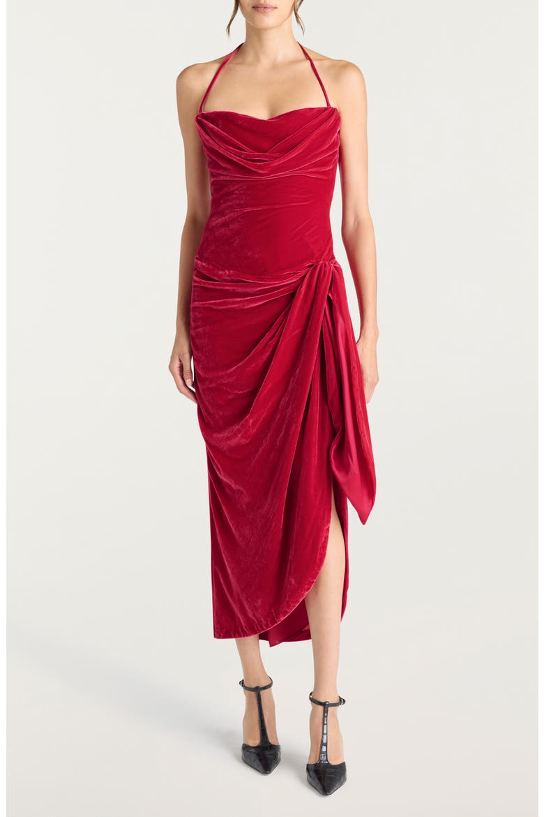 Noah Velvet Halter Maxi Dress, Main, color, RASPBERRY ROSE