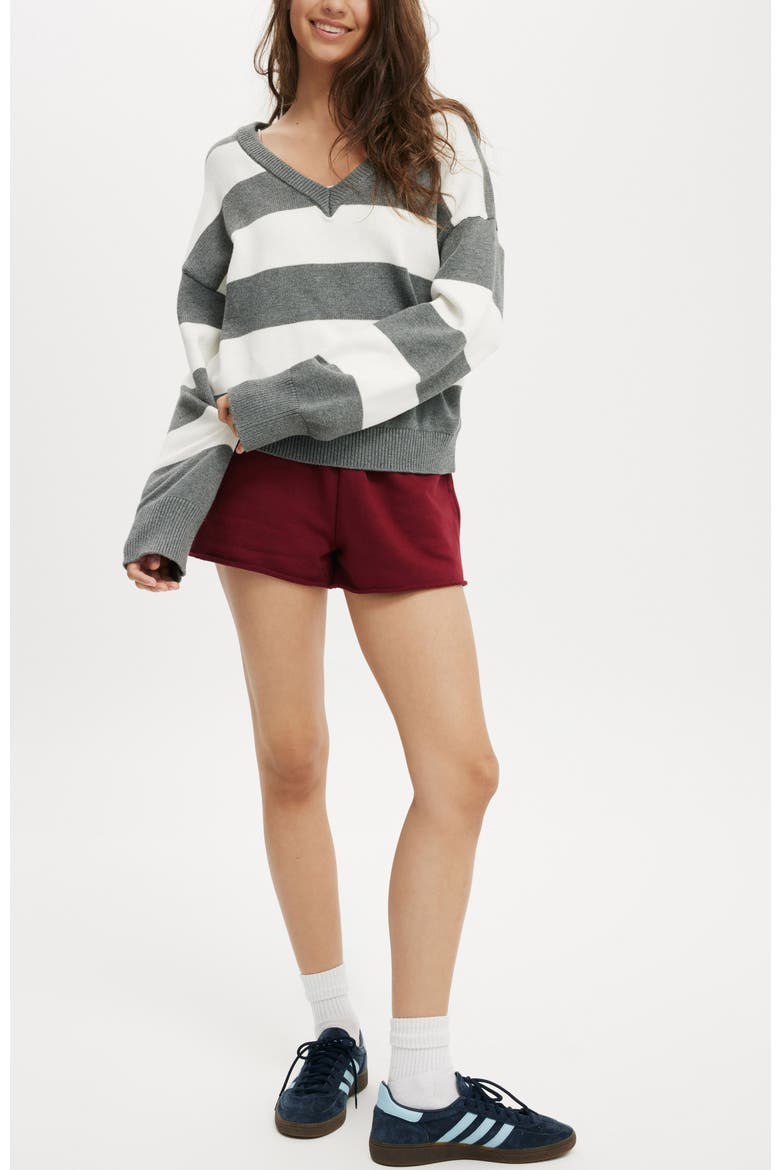Women's Preppy V Neck Sweater, Alternate, color, Grey Stripe