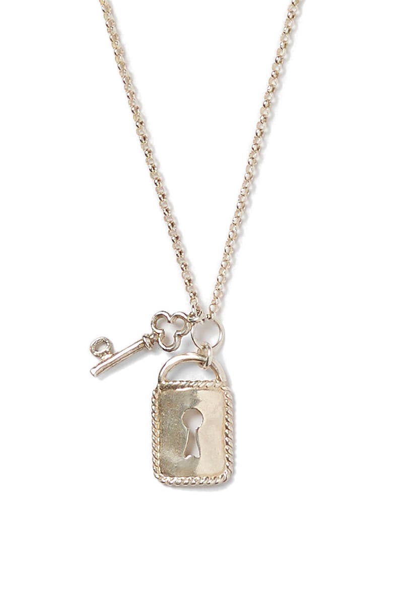 Mini Padlock Pendant Necklace, Alternate, color, SILVER