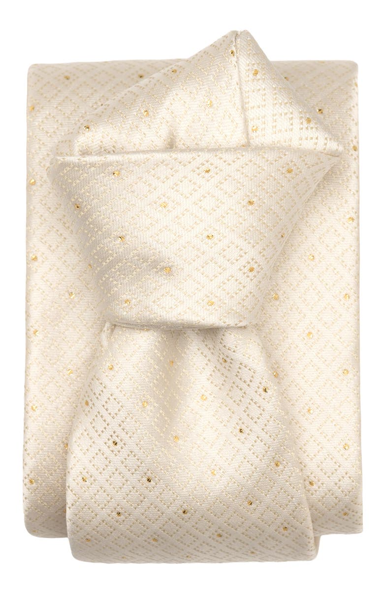 Elizabetta Martini - Extra Long Silk Jacquard Tie for Men, Alternate, color, White & Gold