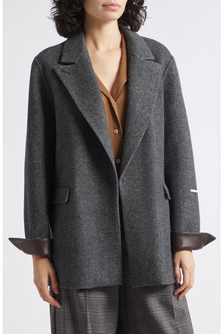 Wool Jacket with Leather Cuffs, Alternate, color, DARK GREY
