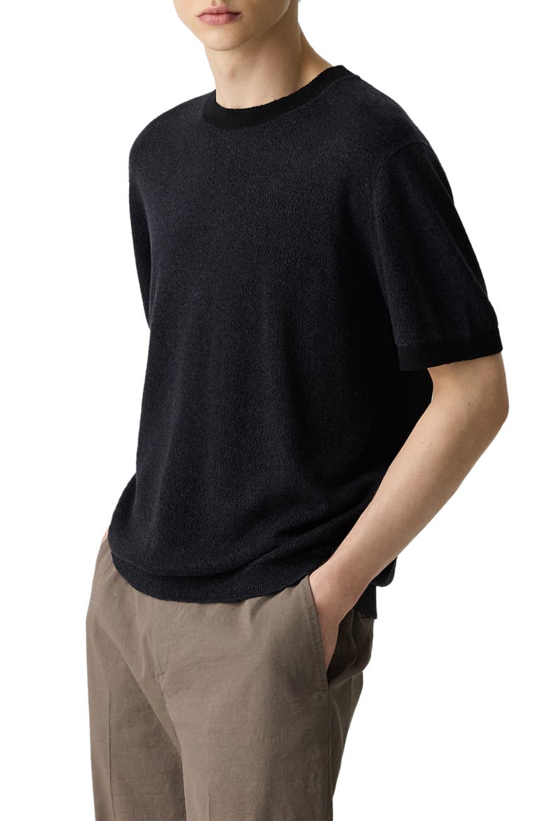 Linen & Silk Crewneck Tee, Alternate, color, BLACK