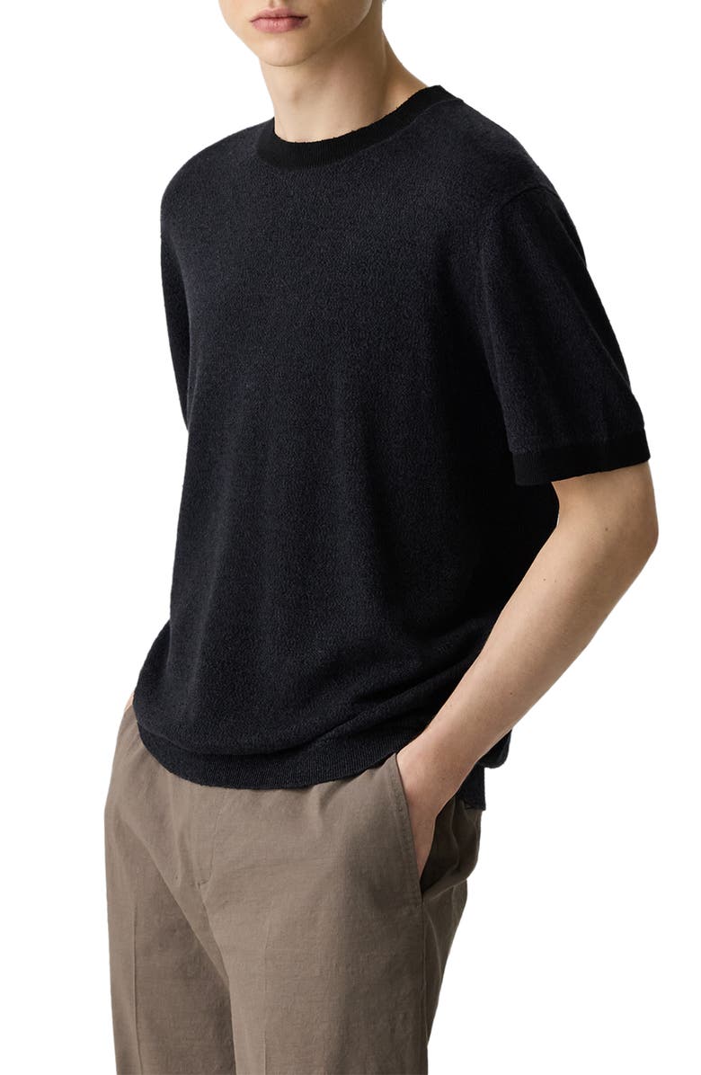 Theory Linen & Silk Short Sleeve Sweater, Alternate, color, Black