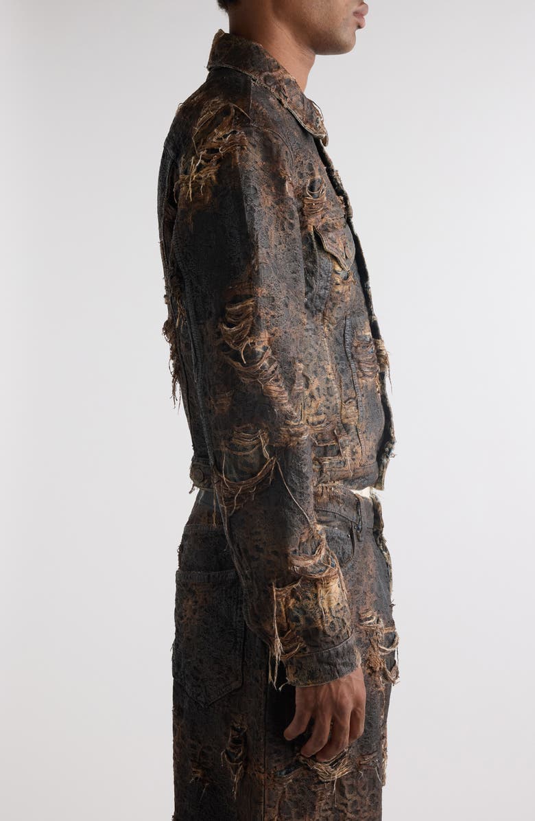 Acne Studios Distressed Monogram Coated Denim Jacket, Alternate, color,