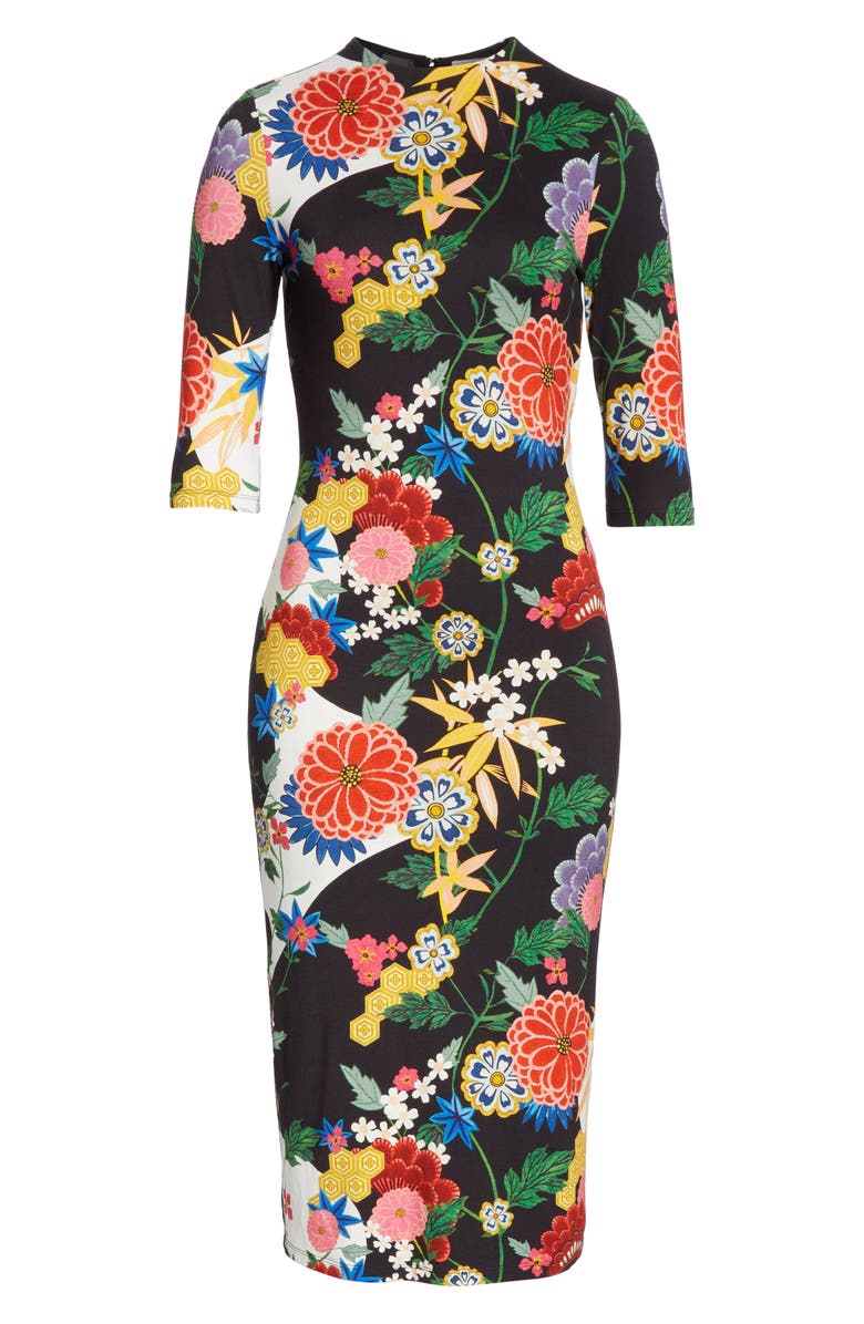 Alice + Olivia Delora Mock Neck Midi Sheath Dress, Alternate, color,