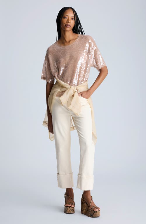 Kenneth Cole Oversized Sequin Drop Shoulder T-shirt In Dark Honey
