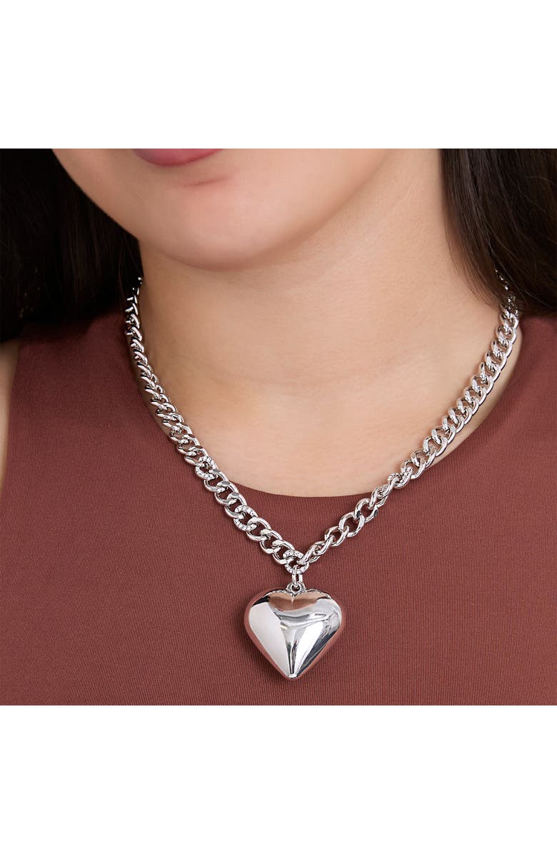 Jessica Simpson Silver-Tone Chunky Heart Pendant Chain Necklace, Alternate, color, Silver
