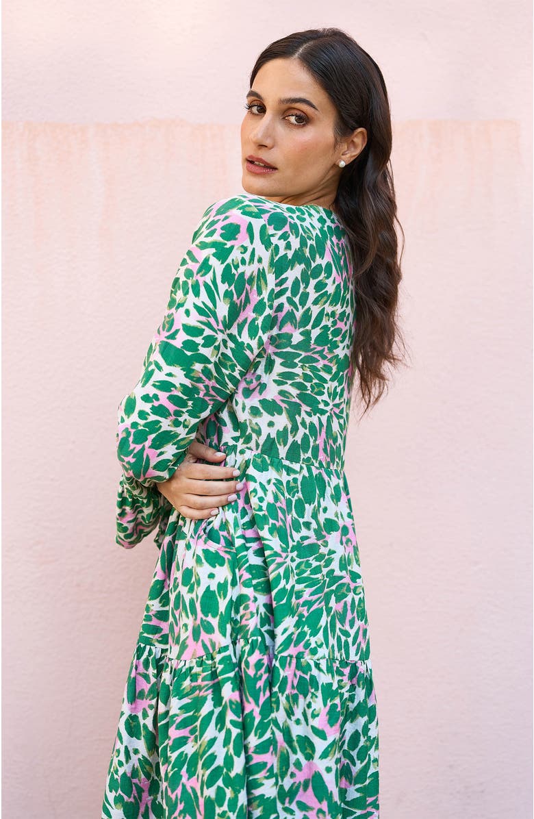 Yumi Ikat Print 3/4 Sleeve Tunic Dress, Alternate, color, Green