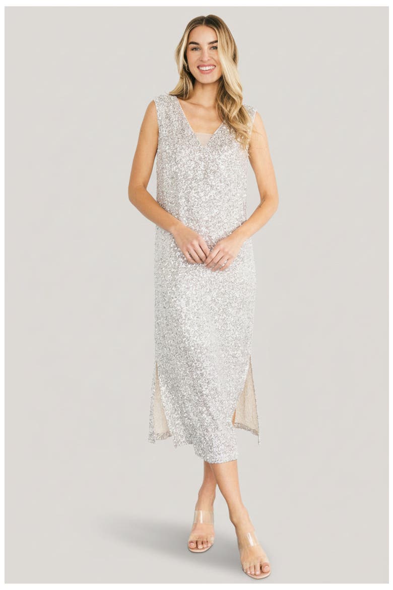 Marissa Sequin Midi Dress, Main, color, Champagne