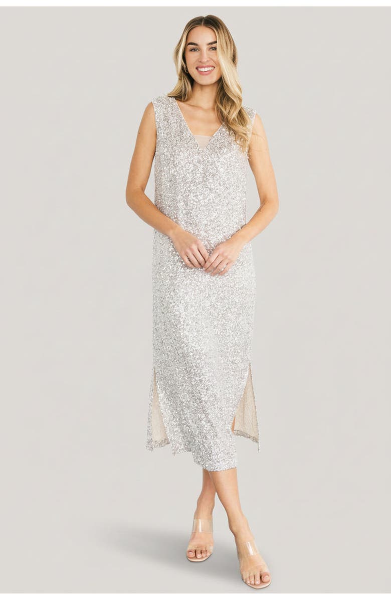 Baltic Børn Marissa Sequin Midi Dress, Main, color, Champagne
