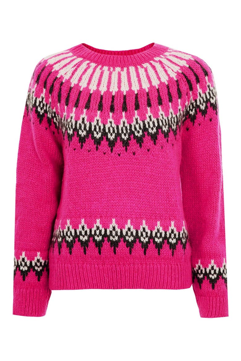 Peacock Fair Isle Knit Sweater, Alternate, color, PINK