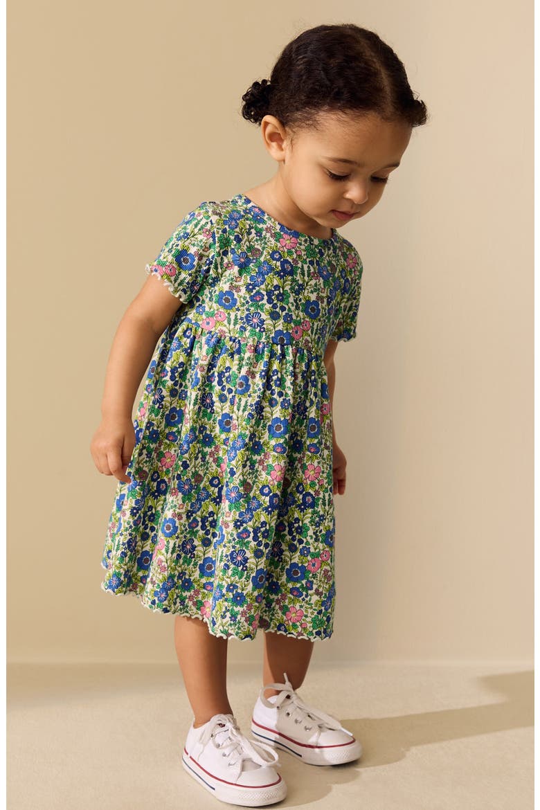 Kids' Floral Ditsy Print Rib Dress, Alternate, color, BLUE