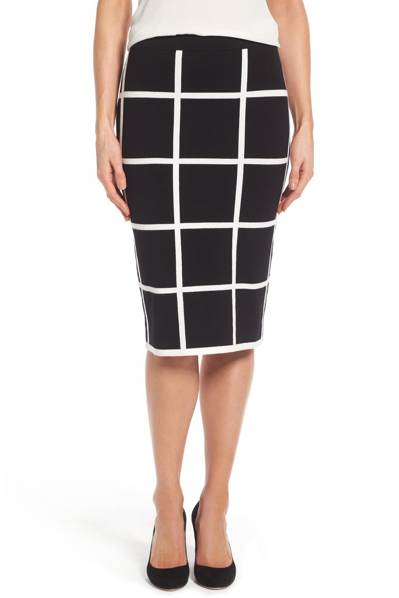 Windowpane Sweater Knit Skirt, Main, color, RICH BLACK