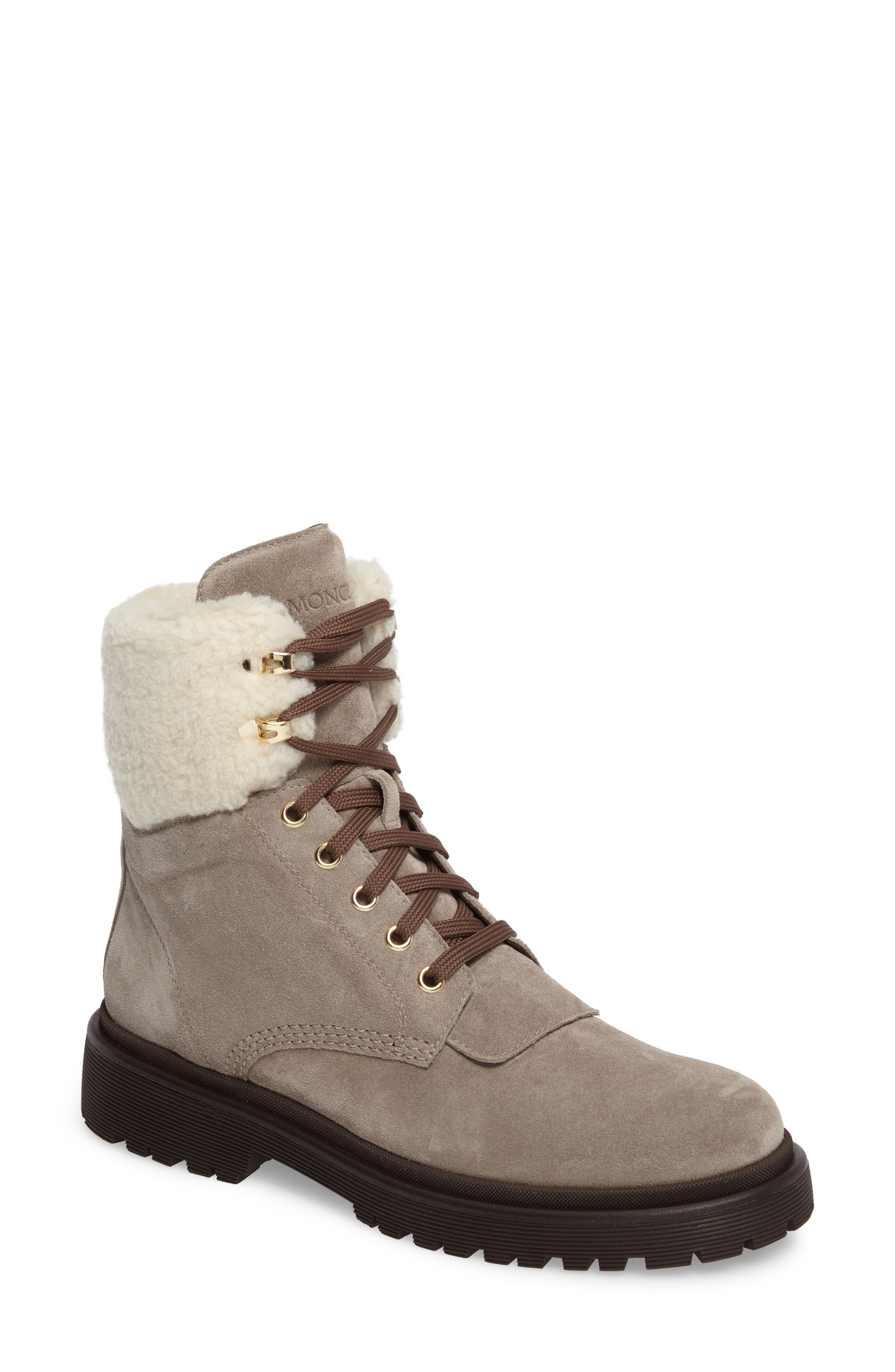 Moncler Patty Scarpa Faux Shearling Cuff Boot, Main, color, 