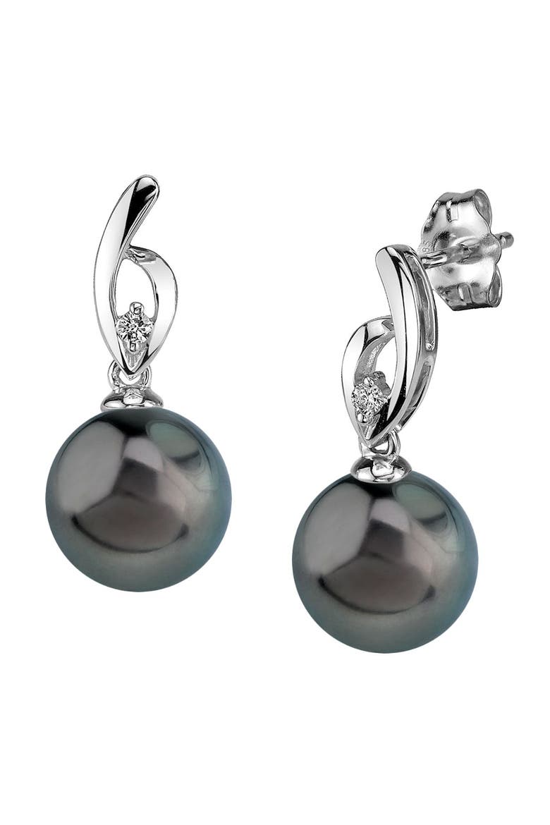 Tahitian South Sea Pearl & Diamond Lois Earrings, Main, color, White Gold