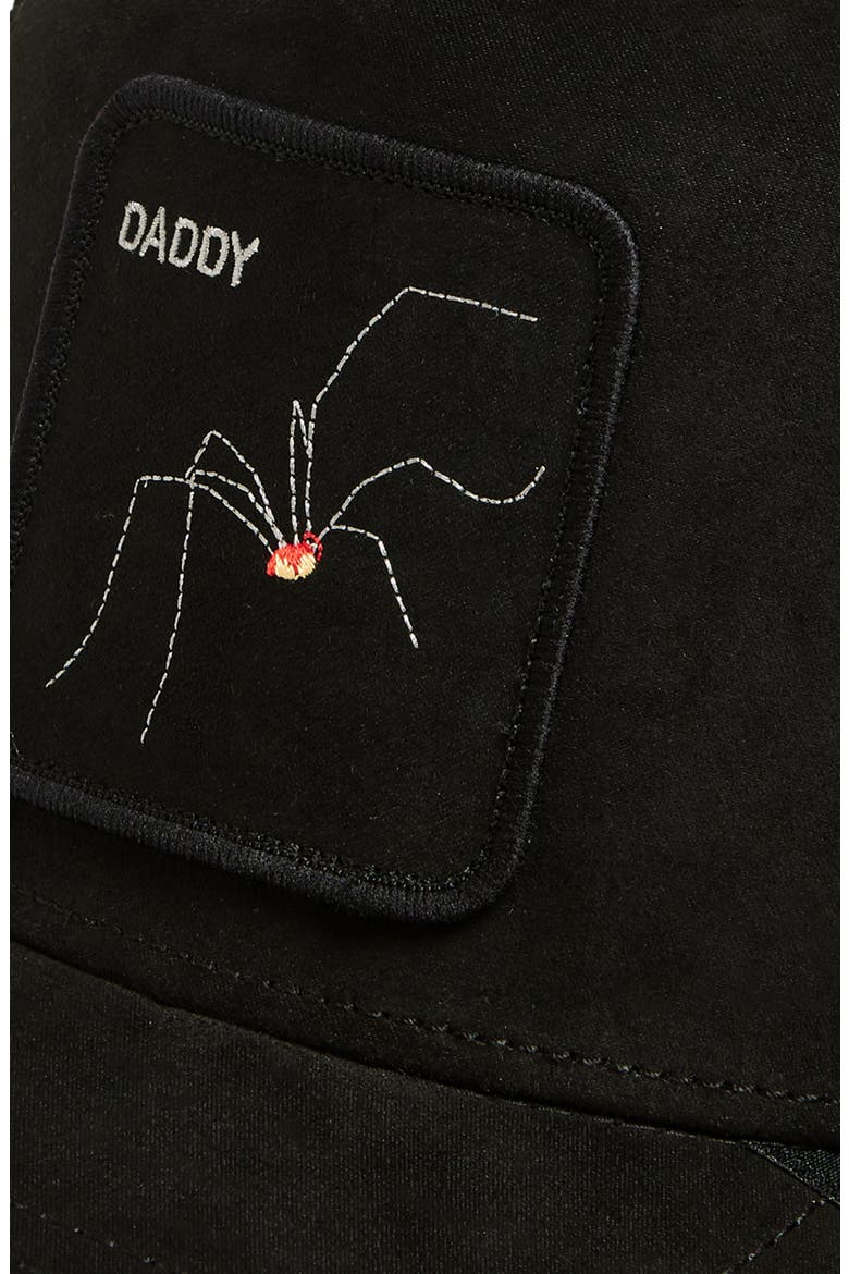 The Suede Patch Snapback Trucker Hat, Alternate, color, BLACK SPIDER