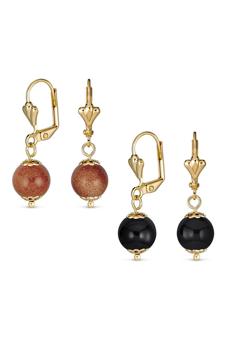 Set of 2 Assorted Classic Round Stone Drop Earrings, Main, color, BLACK