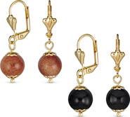 BLING JEWELRY Set of 2 Assorted Classic Round Stone Drop Earrings