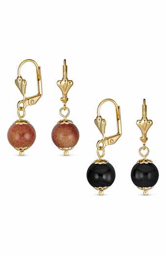 BLING JEWELRY Set of 2 Assorted Classic Round Stone Drop Earrings