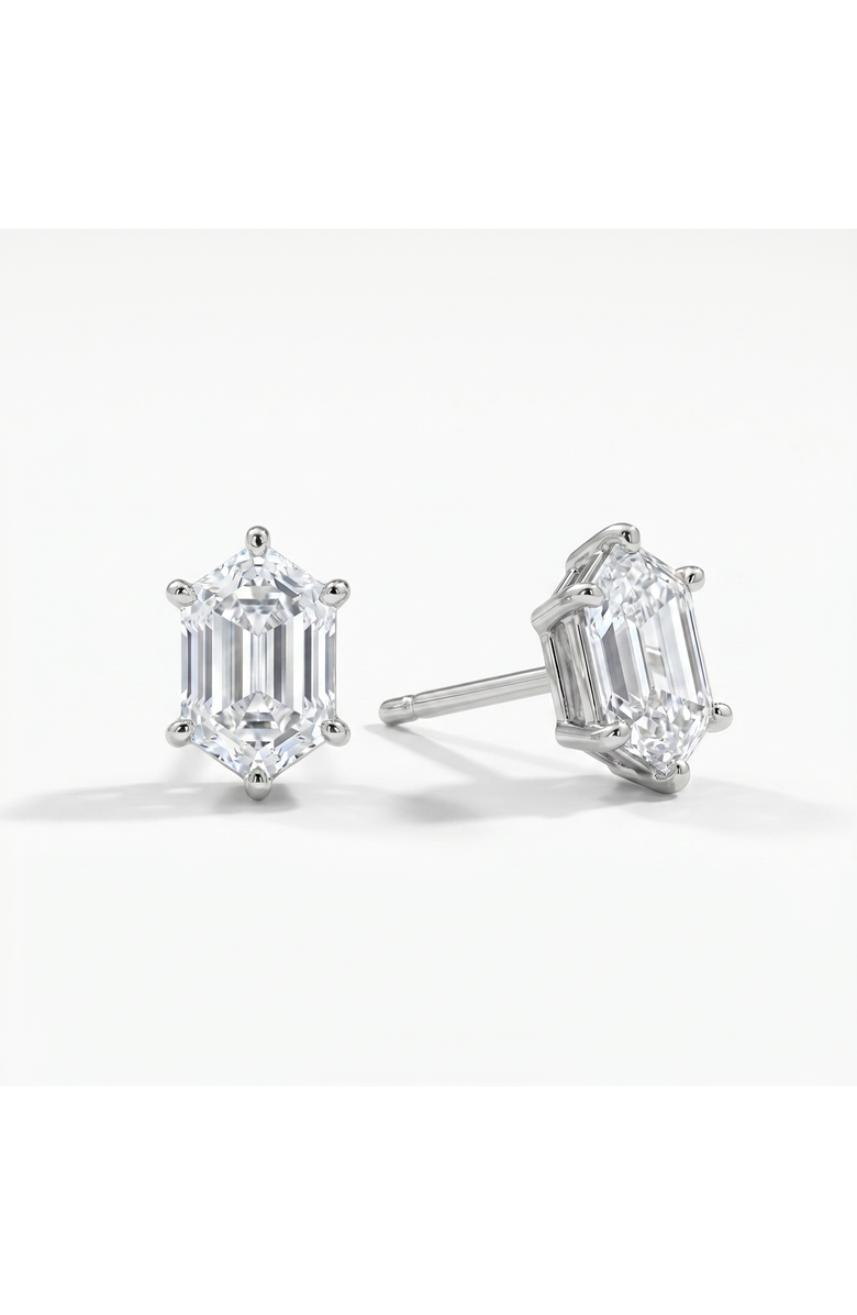 Bliss Diamond Certified 1Ct TW Long Hexagon Diamond Studs 14k Gold Earrings Lab Grown, Alternate, color, 14K White Gold