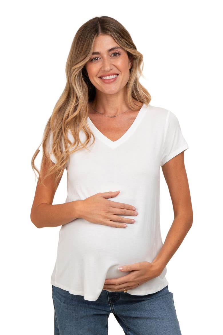 Basic V-Neck Short Sleeve Top, Main, color, White