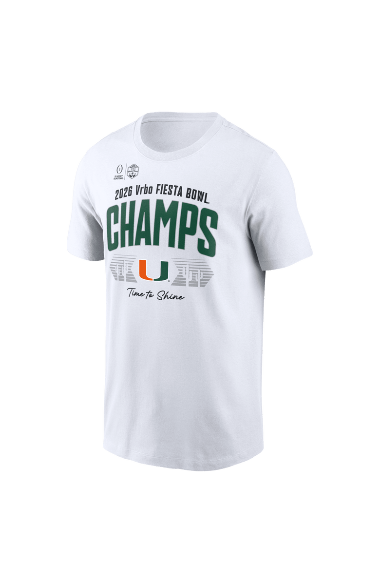 Nike Men's White Miami Hurricanes College Football Playoff 2026 Fiesta Bowl Champions Locker Room T-Shirt, Alternate, color, White