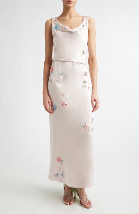 Sequin Flower Satin Cady Cocktail Dress