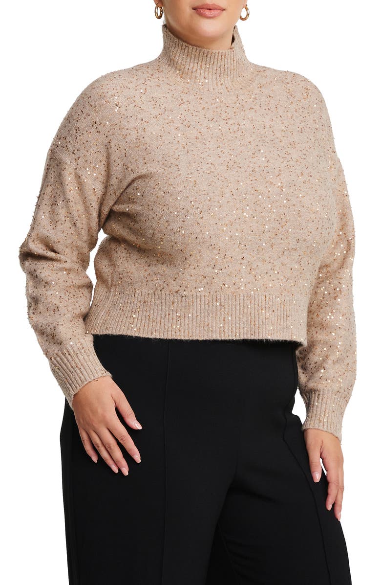 Estelle Golden Sparkle Sequin Sweater, Alternate, color, 