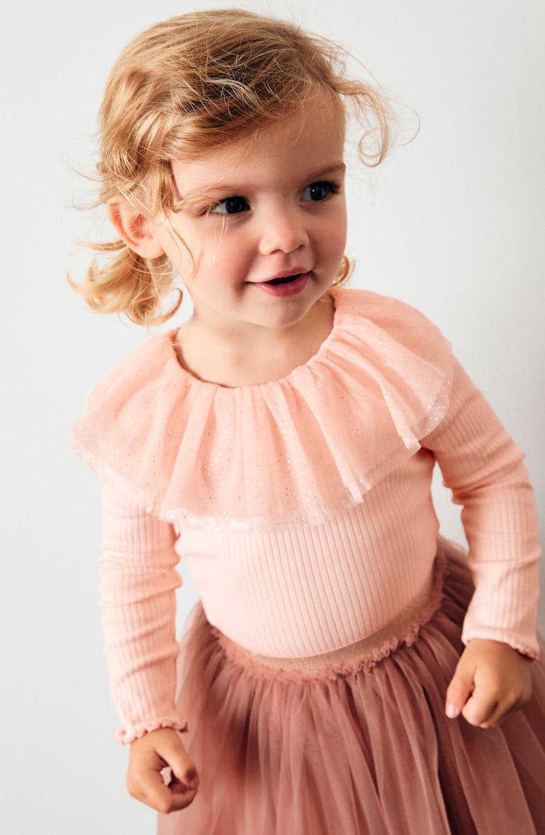 NEXT Kids' Glitter Ruffle Trim Rib Top, Alternate, color, 