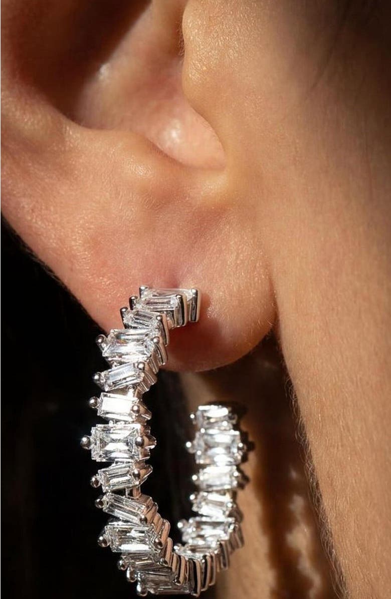 Ora Ana The Clarity Hoop Earrings, Alternate, color, Silver/White Cz