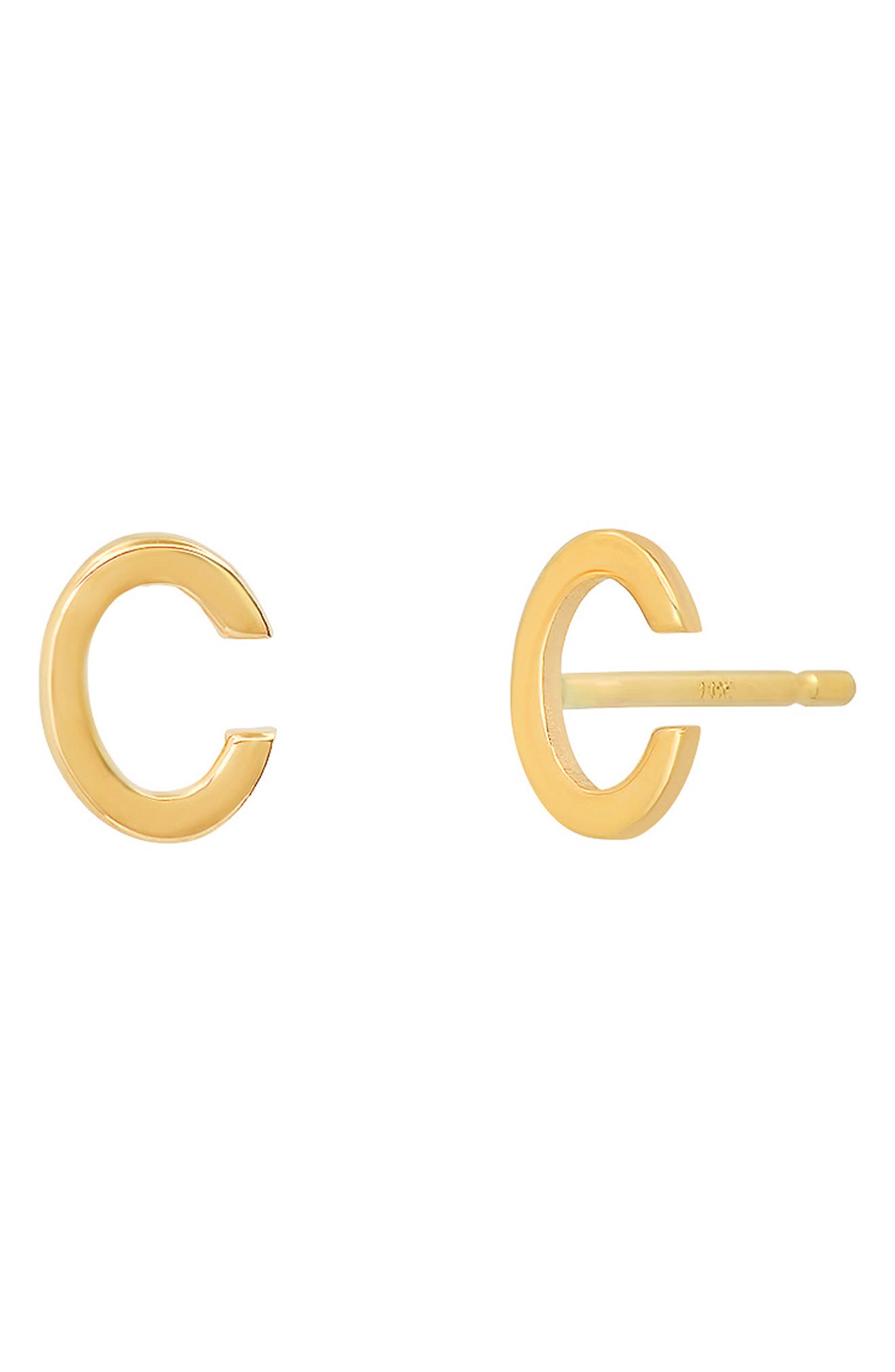 BYCHARI Large Initial Stud Earrings in 14K Yellow Gold-C 