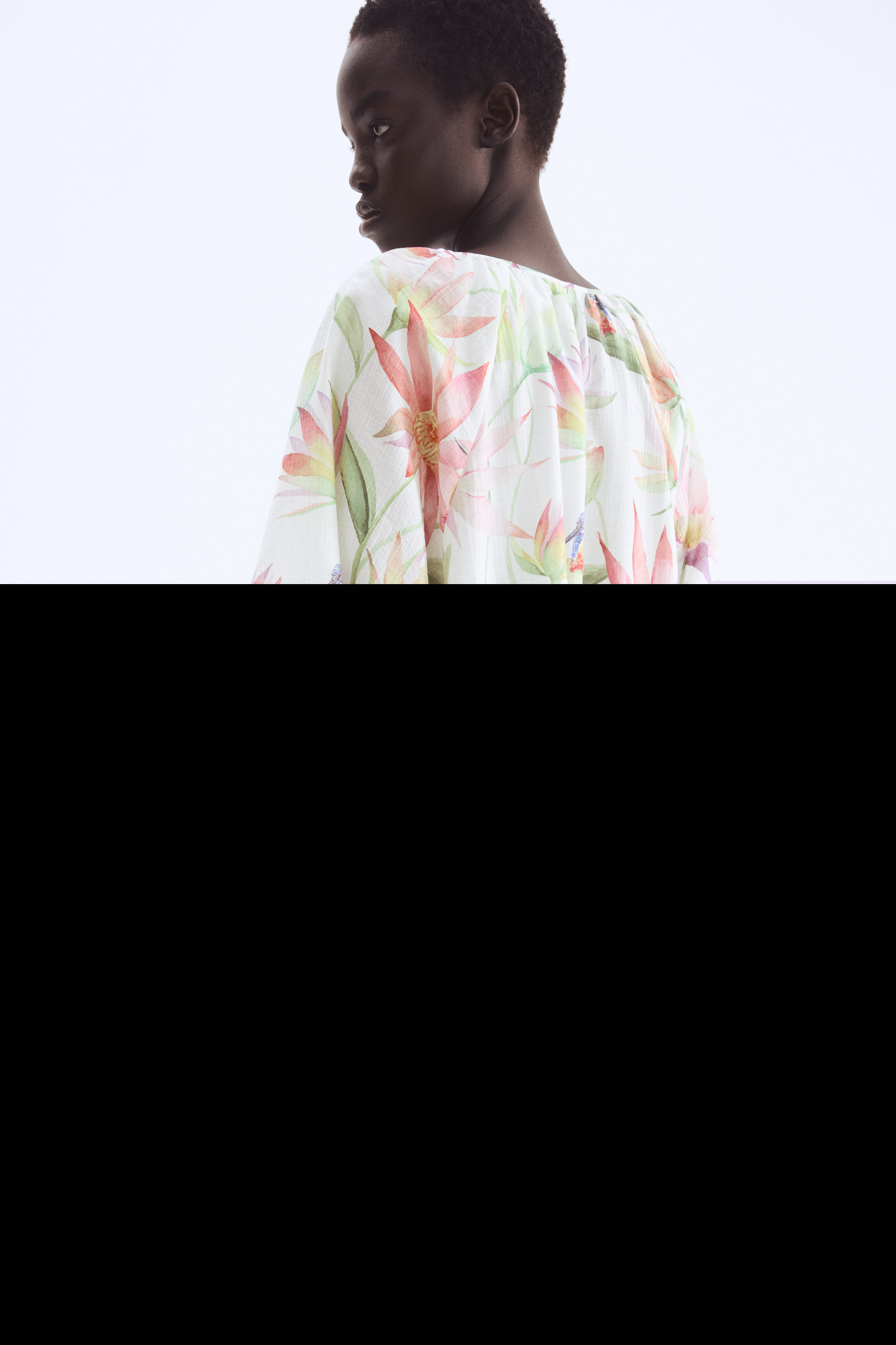 H&M Tie-detail Tunic Dress, Alternate, color, Cream/Floral