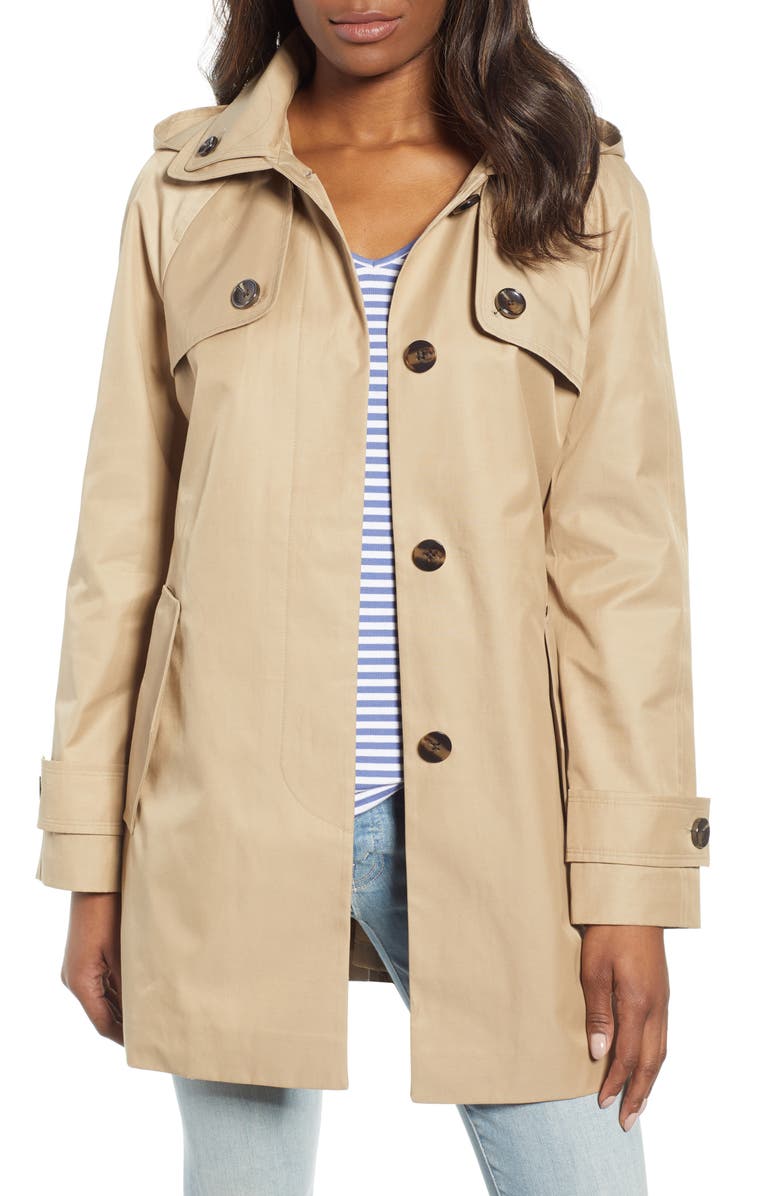 London Fog Water Repellent Short Trench Coat, Main, color, 