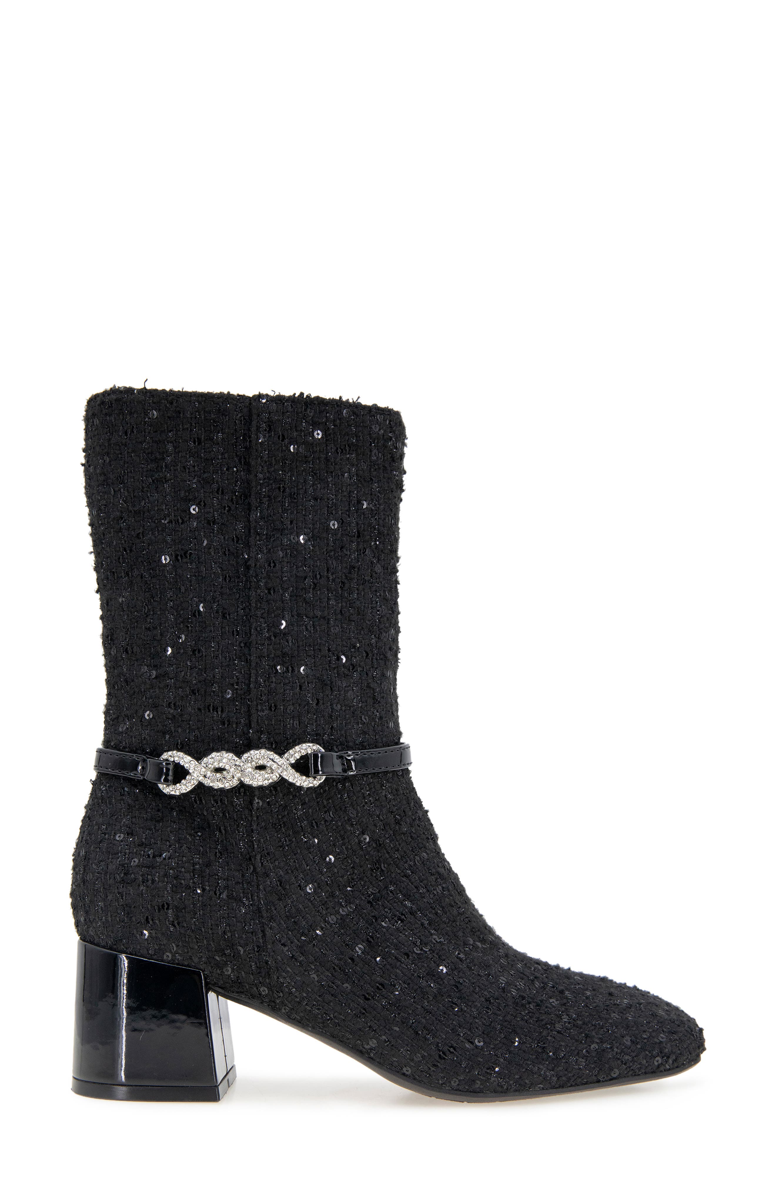 Reaction Kenneth Cole Lacey Block Heel Boot, Alternate, color, Black Fabric