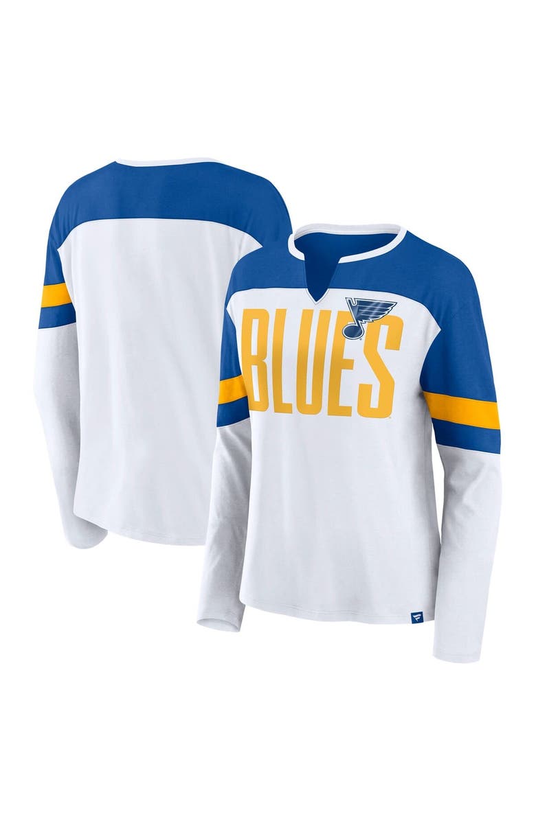FANATICS Women's Fanatics White/Blue St. Louis Blues Frozen Long Sleeve Notch Neck T-Shirt, Main, color, White