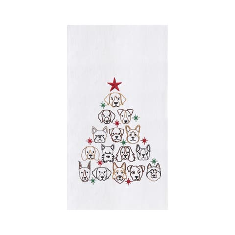 Dog Face Christmas Tree Christmas Holiday Machine Washable Cotton Flour Sack Kitchen Towel Decor Decoration 27L x 18W in.