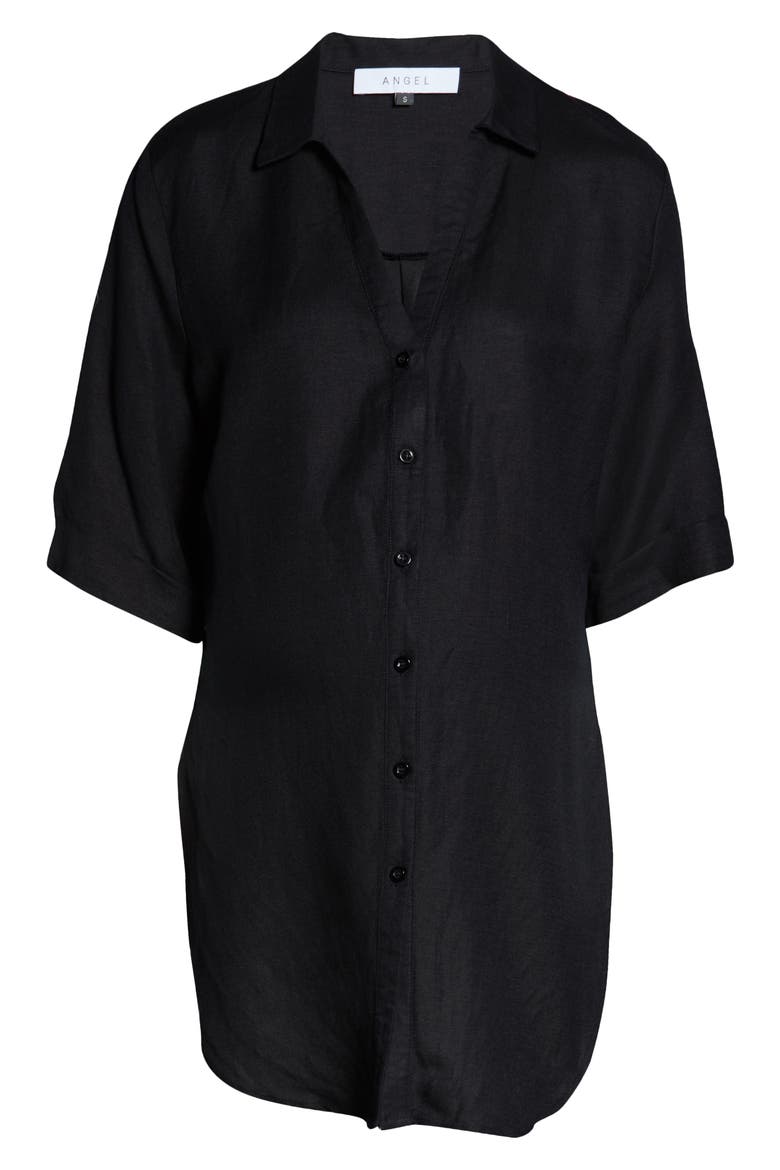 Tie Front Maternity Button-Up Shirt, Alternate, color, BLACK