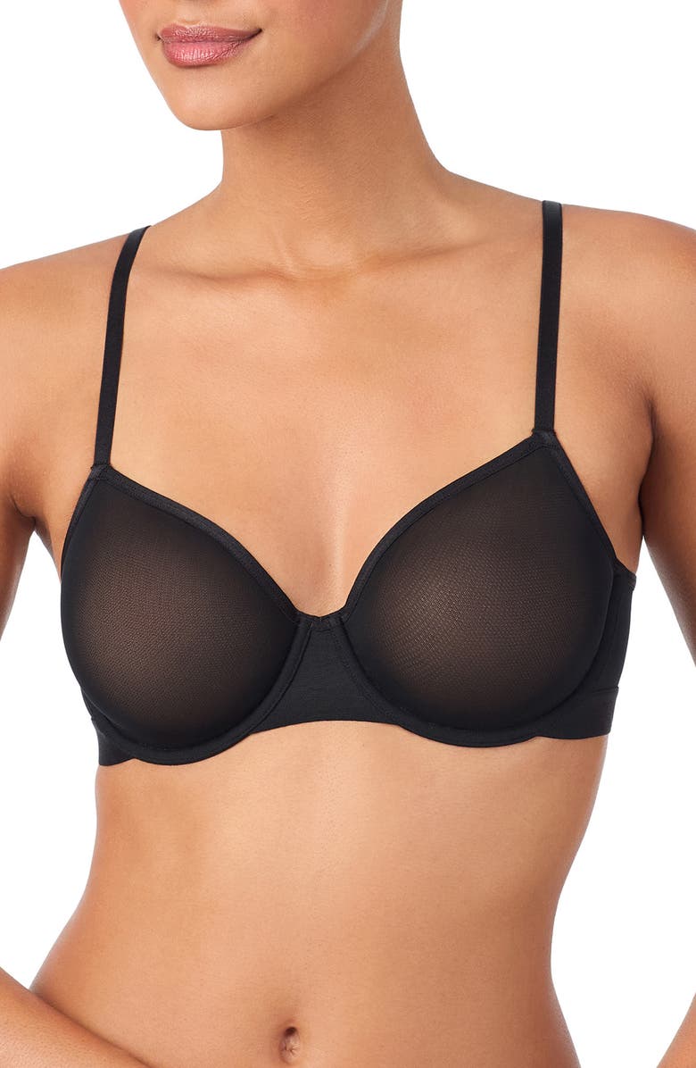 DKNY Logo Mesh Unlined Underwire Bra, Main, color, Black