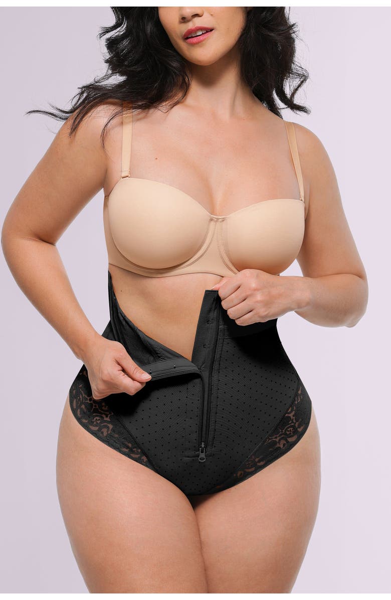 Shapellx AirSlim High-Waisted Polka Dot Shaping Thong, Alternate, color, Classic Black