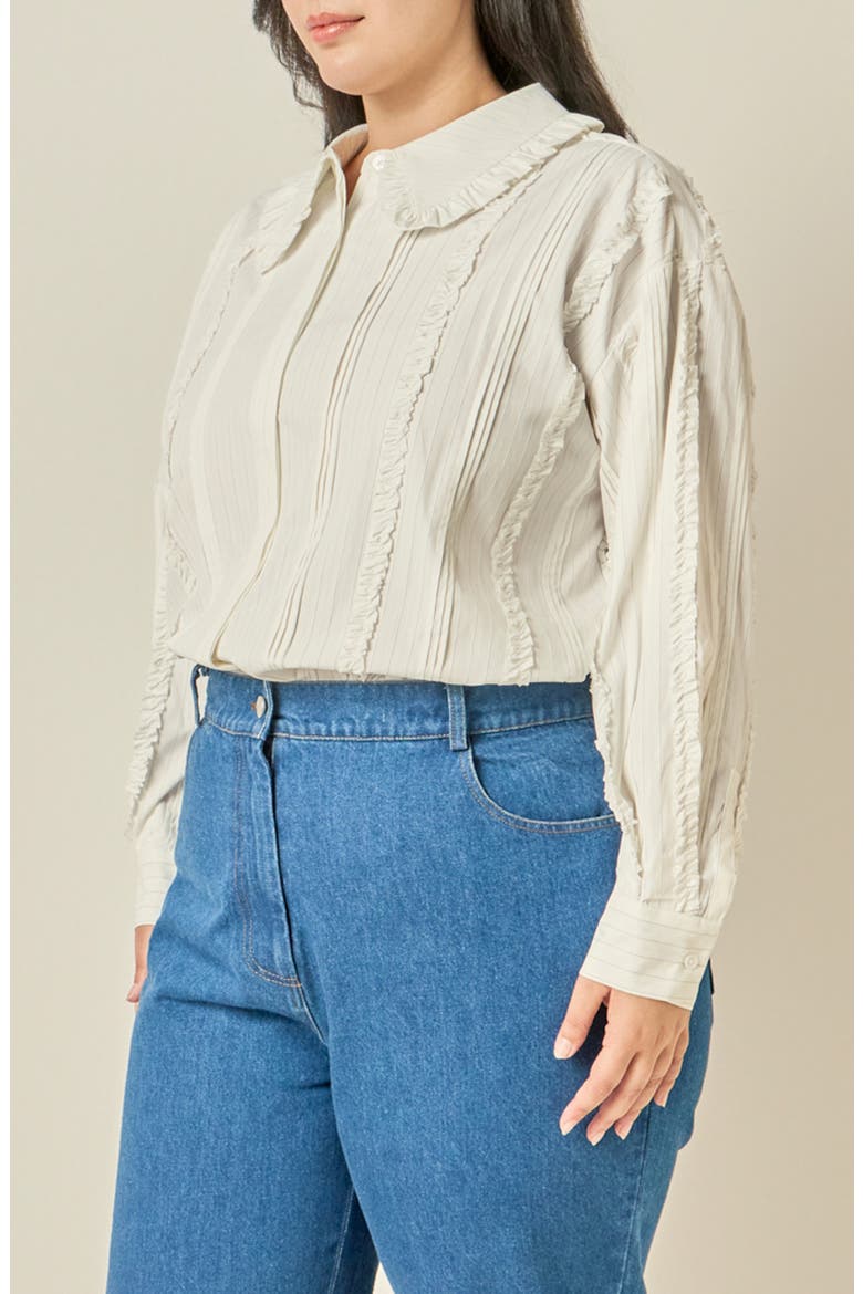 Pintucked and Ruffled Detail Shirt, Alternate, color, WHITE