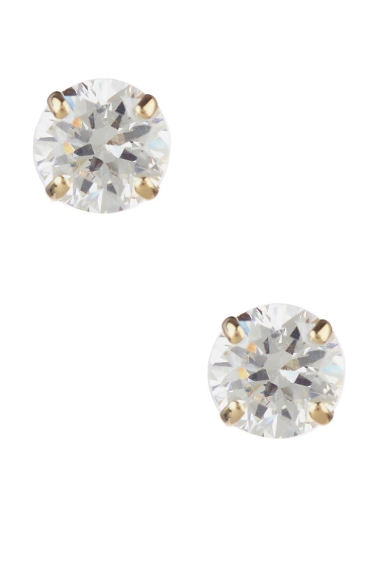 14K Yellow Gold 4mm CZ Stud Earrings, Main, color, clear