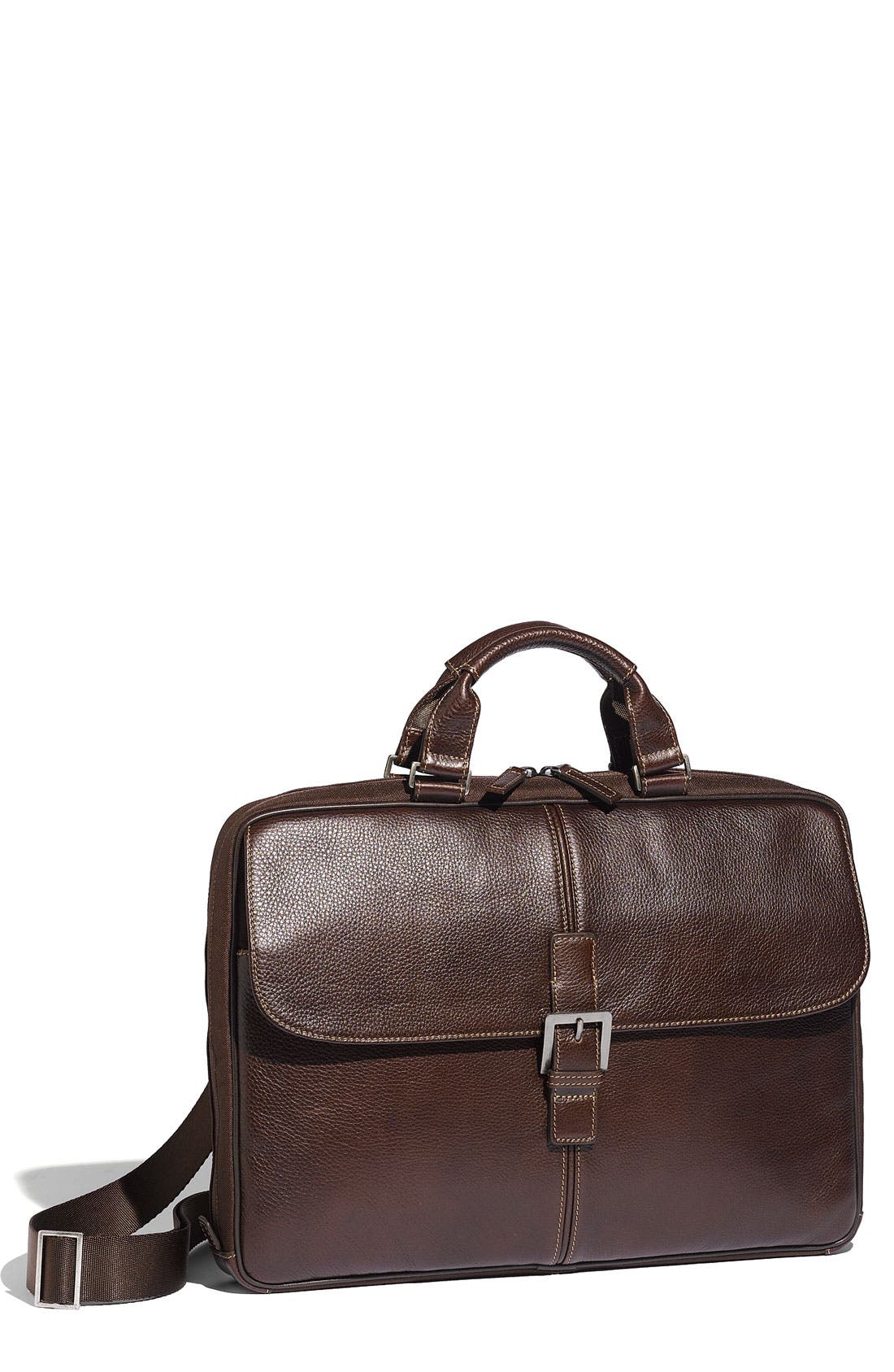 'Tyler' Tumbled Leather Portfolio Briefcase, Main, color, BROWN