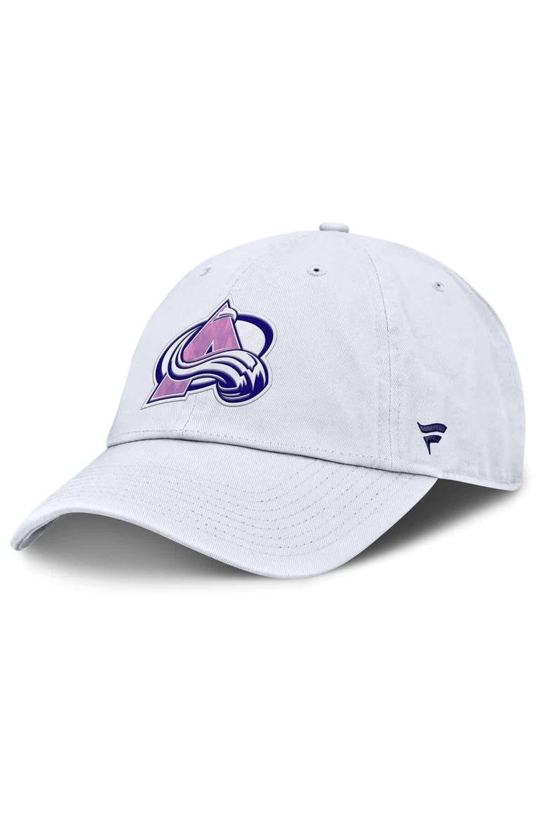 Men's Fanatics  White Colorado Avalanche Authentic Pro Hockey Fights Cancer Adjustable Hat, Alternate, color, White
