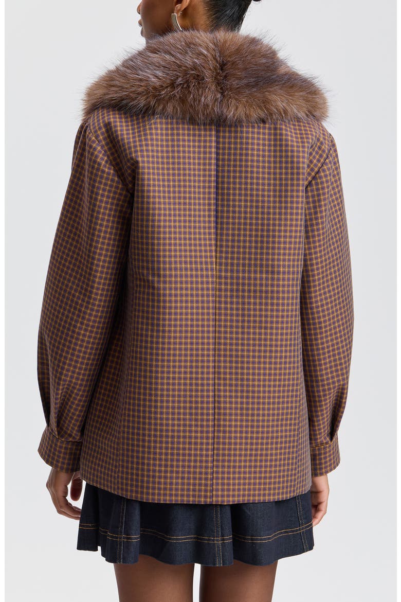 Faux Fur Trim Oversized Blazer, Alternate, color, PURPLE/ CAMEL PLAID