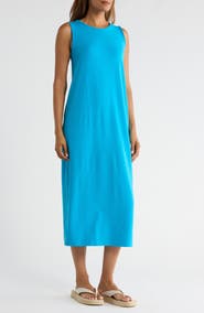 Eileen Fisher Round Neck Oval Stretch Sleeveless Midi Dress