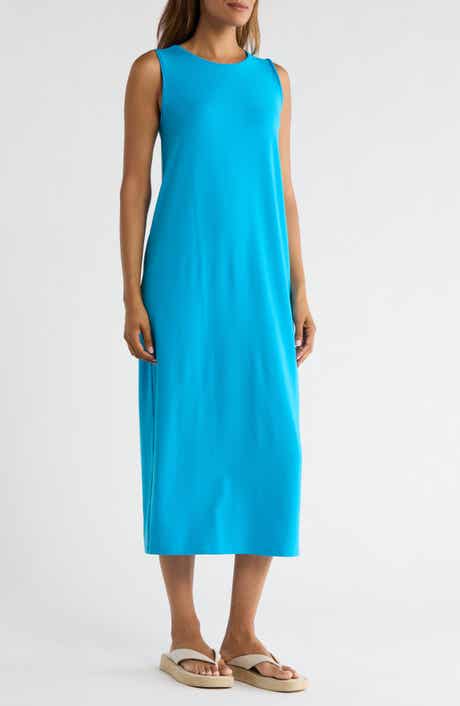 Eileen Fisher Round Neck Oval Stretch Sleeveless Midi Dress