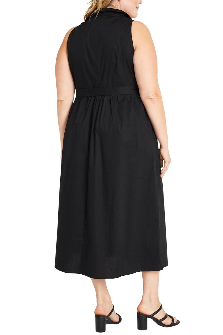 Tie Waist Sleeveless Stretch Poplin Shirtdress, Alternate, color, BLACK